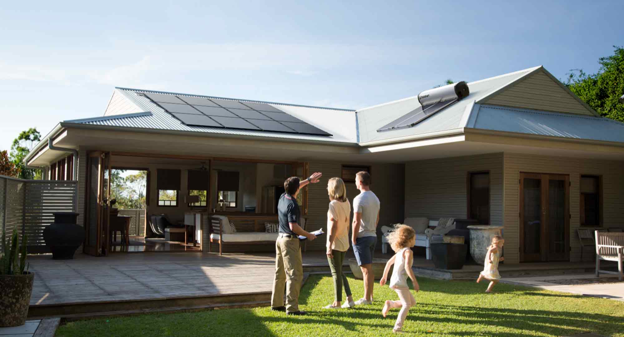 Solahart solar assessment with family and house